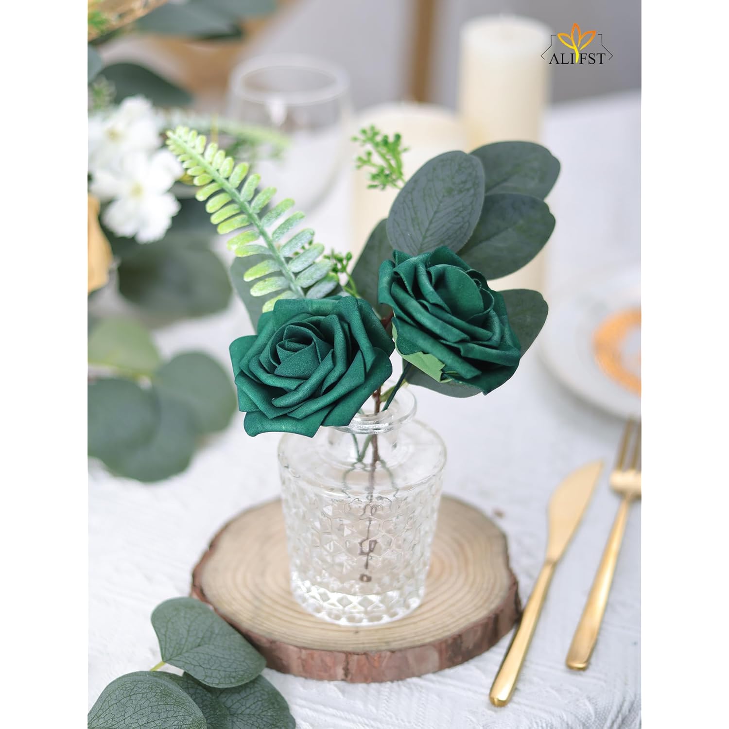 50Pcs Artificial Flower?Real Touch Artificial Foam Roses Decoration Diy For Wedding Bridesmaid Bridal Bouquet Centerpieces Party -Army Green