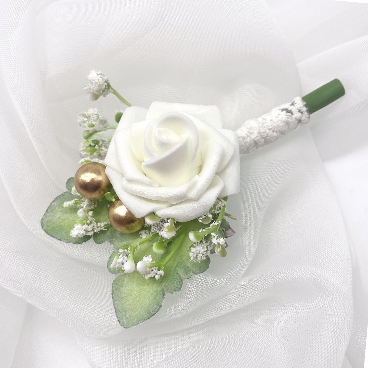 3 Pcs Set Rose Green Leaves Boutonniere For Men With Pins Wedding Party Prom Suit Decorations