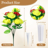 4 Sets Christmas Artificial Cemetery Flowers With Vase For Grave Silk Fall Flower Bouquet Cemetery Decoration For Outdoor Funeral Graveside Headstone Arrangement(White, Yellow)