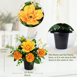 Artificial Grave Flowers In Pots, Potted Artificial Chrysanthmums Lily Daisy Flowers For Home Decor, Outdoor Cemetery Funeral Grave Decoration (1Piece, Orange&White)