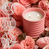 Rose & Oud Luxury Scented Candle - 8Oz Handmade Pink Ceramic Jar Candle - 50Hr Clean Burn, 100% Non-Toxic Soy Wax, Aesthetic Home Decor Winter Gift For Men & Women - Luxury Floral Notes