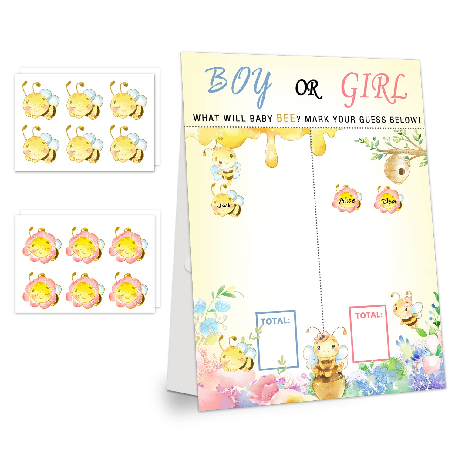 Boy Or Girl Voting Gender Reveal Bee Theme Party Game With 48 Pcs Voting Stickers, Baby Gender Reveal Games Voting Board With Stand 12 X 15 Inch, Gender Reveal Party Supplies