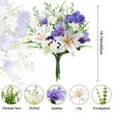 10 Pcs Spring Flowers Artificial Lilies Bouquet Fake Easter Cemetery Flowers Silk Flower Arrangements For Vase Home Table Centerpieces Wedding Indoor Grave Decorations (Pueple White)