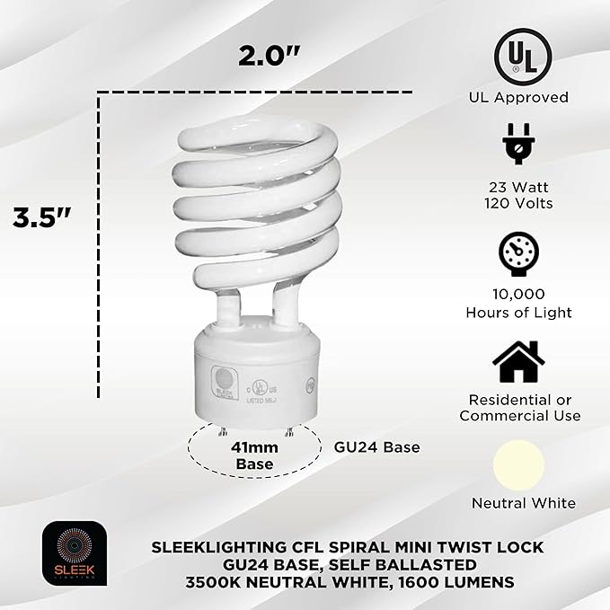 GU24 CFL Light Bulbs 4 Pack 23W 100W Equivalent 3500K Warm White 1600 Lumens Twist Lock