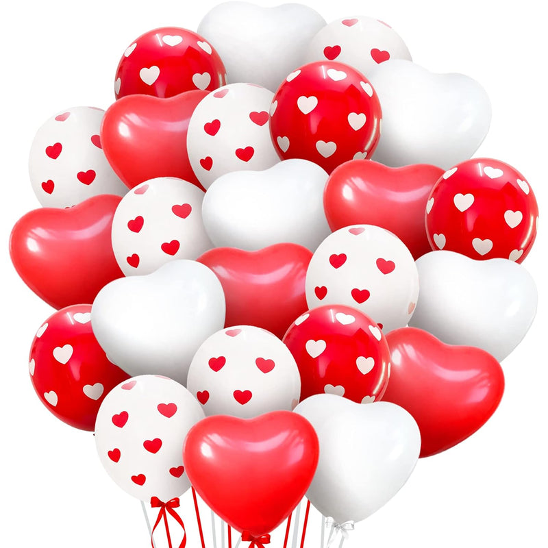 , Red And White Valentines Balloons - 12 Inch, Pack Of 40 | Heart Shap