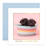 Anniversary Card For Couple - Two Pugs In A Basket - Valentines Day Cards For Girlfriend Boyfriend - Dog Pun Humor - Gifts For Wife Husband Partner - Comes With Fun Stickers