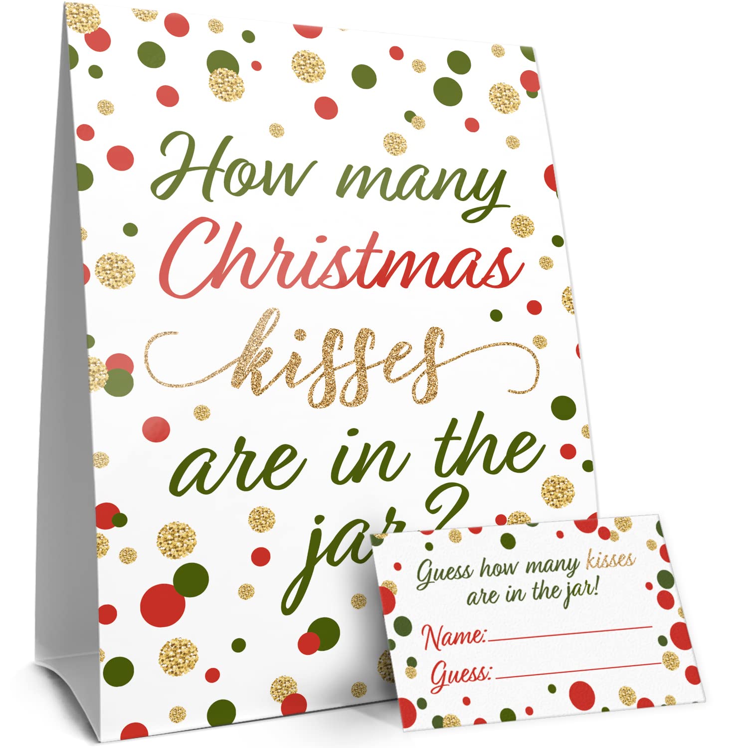 Christmas Party Game How Many Kisses (1 Double-Sided Sign With 30 Guessing Cards)
