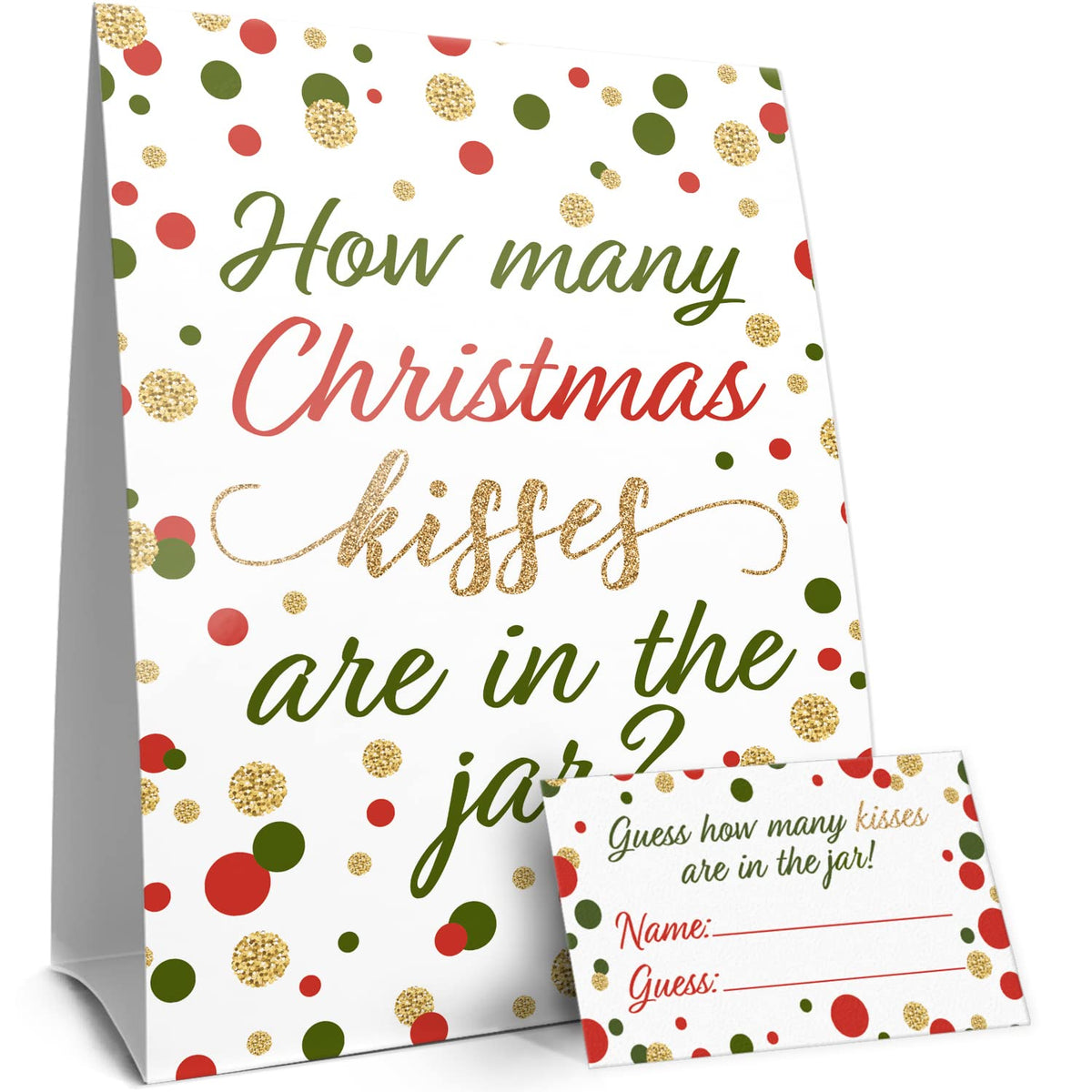 Christmas Party Game How Many Kisses (1 Double-Sided Sign With 30 Guessing Cards)