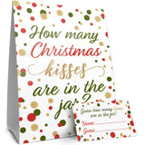 Christmas Party Game How Many Kisses (1 Double-Sided Sign With 30 Guessing Cards)