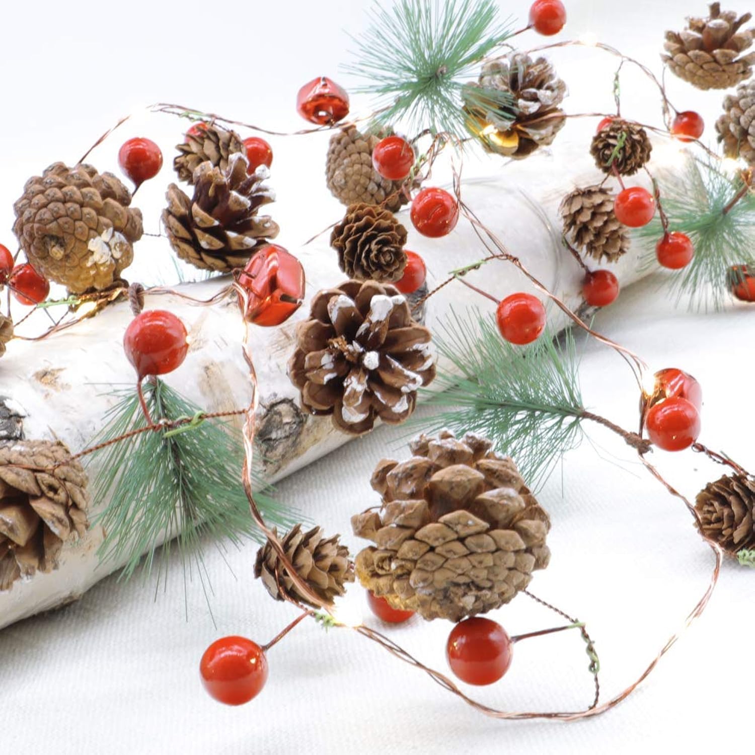 Xiwu Pine Cones Jingle Bell String Lights 10Ft 40Leds Christmas Garland With Lights Battery Operated For Windows Tree Ga