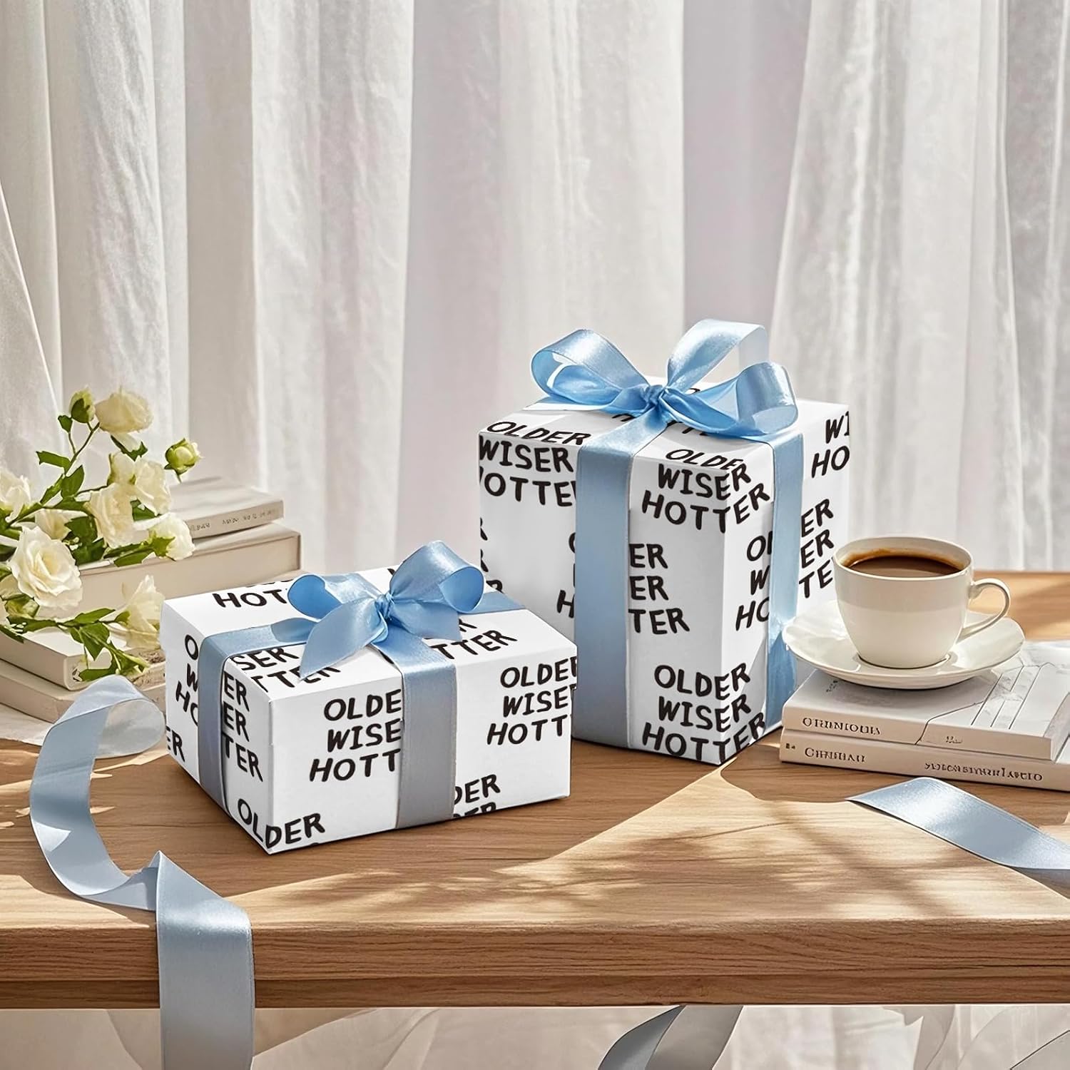 Older Wiser Hotter Birthday Wrapping Paper Roll, Fun And Playful Design, For Adult Birthdays, Milestone Celebrations, Party, Mini Roll 17 In X 16.4 Ft