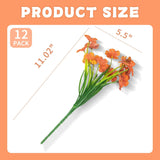 12 Bundles Orange Artificial Flowers, No Fade Plastic Orchid Fake Flowers For Decoration Hanging Planters Indoor Outside Garden Porch Window Box Home Wedding Farmhouse