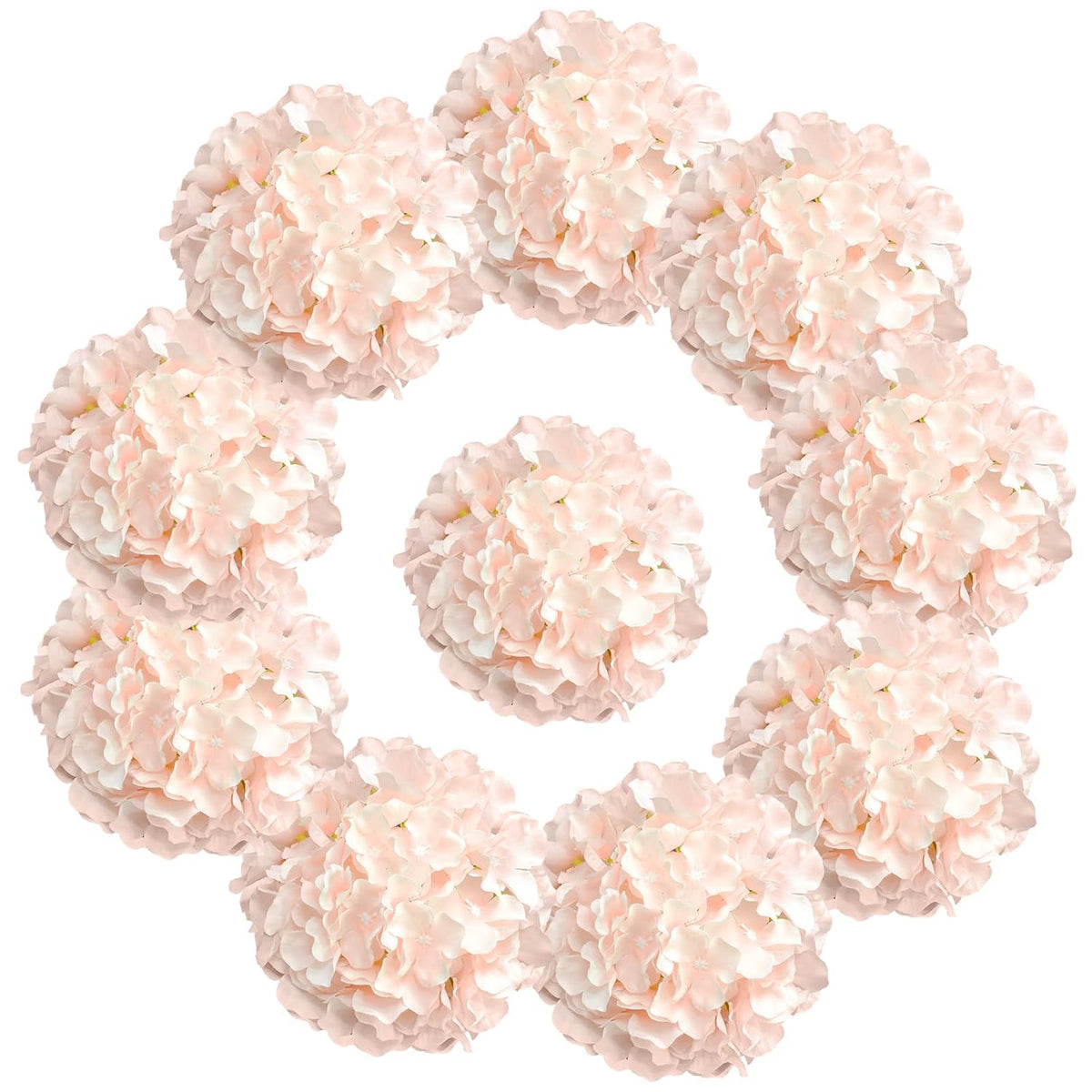 10 Pcs Hydrangea Artificial Flowers, Silk Artificial Hydrangea Head With Stem Hydrangea For Bridal Wedding Baby Shower Home Party Decoration (Blush Pink)