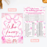 30 Pcs Pink Who Knows The Birthday Best Game Cards, Birthday Party Game, Bow Themed Questionnaire Card, For Sleepover Slumber Birthday Party Supplies, 5 * 7 Inch