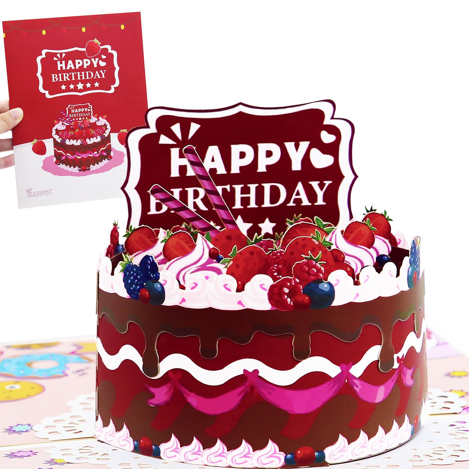 3D Pop-Up Happy Birthday Greeting Cards – Colorful Cake, Celebration & Festival Designs – Large Pop-Out Display, Premium Quality, Perfect For Kids & Adults – Includes Envelope & Message Space (Strawberry Cake)