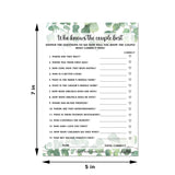 Eucalyptus Who Knows The Couple Best, Wedding, Bridal Shower, Bachelorette Or Engagement Party Game, Couples Guessing Play Pack Of 50 Cards 5”X7” Made In Usa