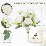 4 Bunches Peony Artificial Flowers White Flowers Silk Peonies Bouquets For Wedding Party Table Centerpieces Floral Arrangement Home Kitchen Decor