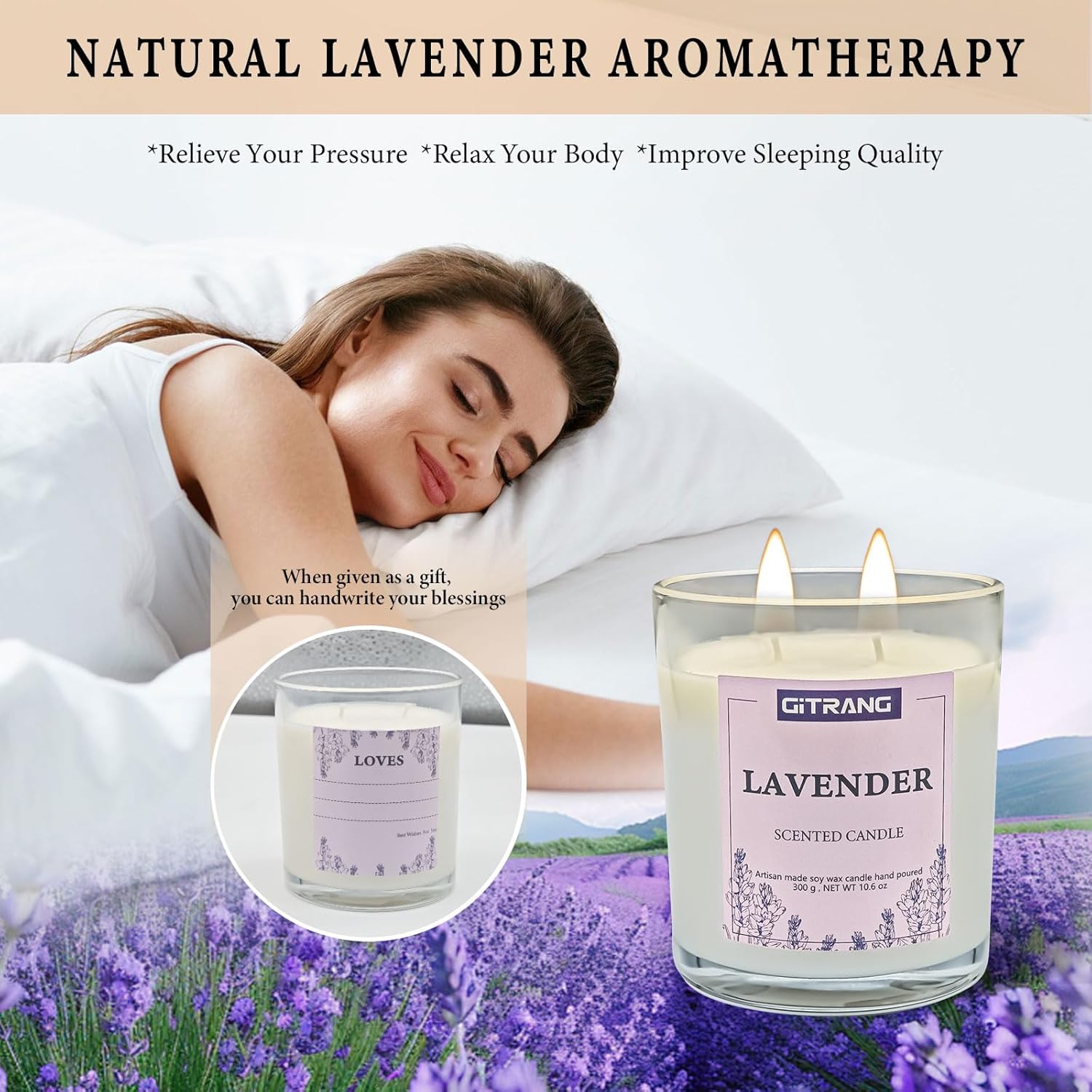 Lavender Scented Candle, 21 Oz Soy Wax Candles For Home Aromatherapy, Relaxation Gifts For Women, Long Lasting Time (160-180 Hrs) For Bedroom Yoga Garden Patio Birthday Party,Set Of 2
