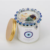 Evil Eye Candle - Evil Eye Decor, Blue Crystal Infused, Lavender Scented, 7 Oz Jar Candle