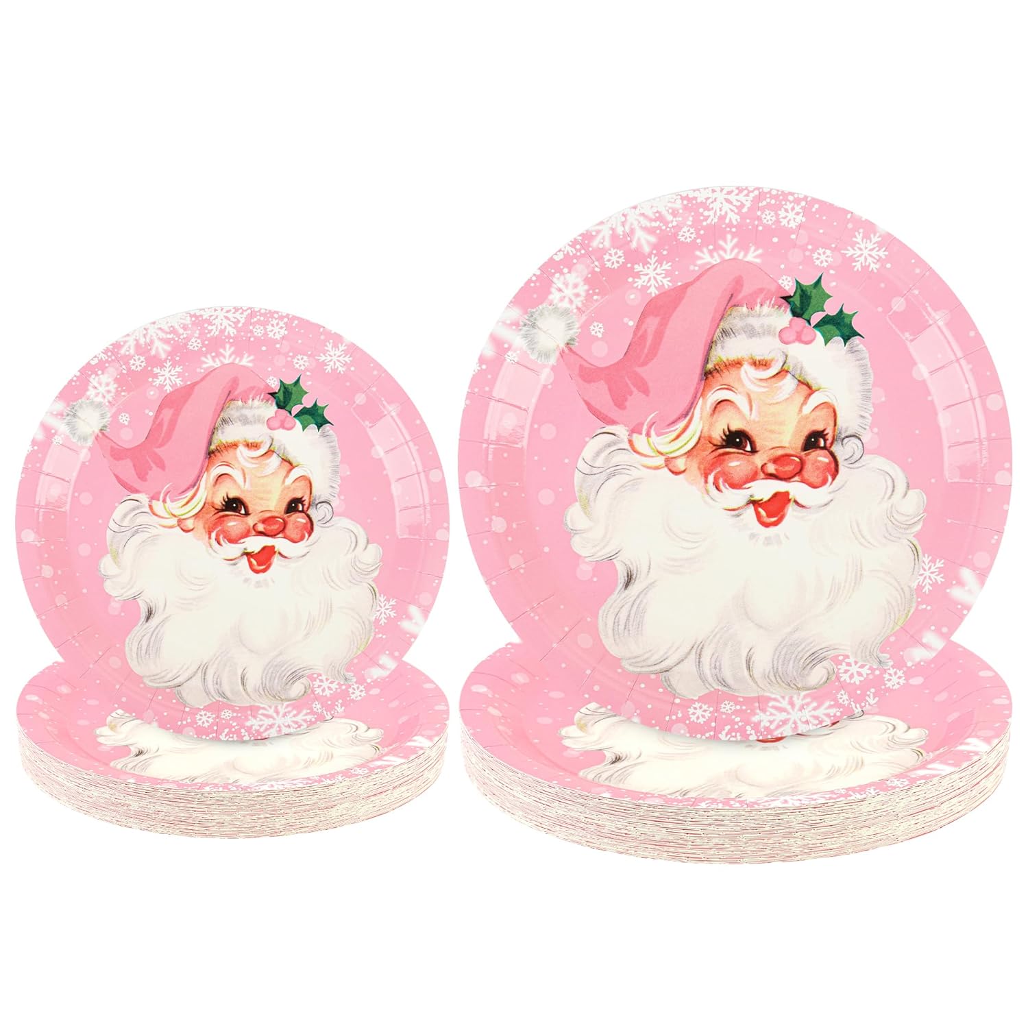48Pcs Pink Christmas Party Plates Santa Claus Disposable Paper Plates Merry Christmas Snowflake 9" And 7" Dinner Dessert Plates For Winter Xmas Holiday Party Supplies Decor