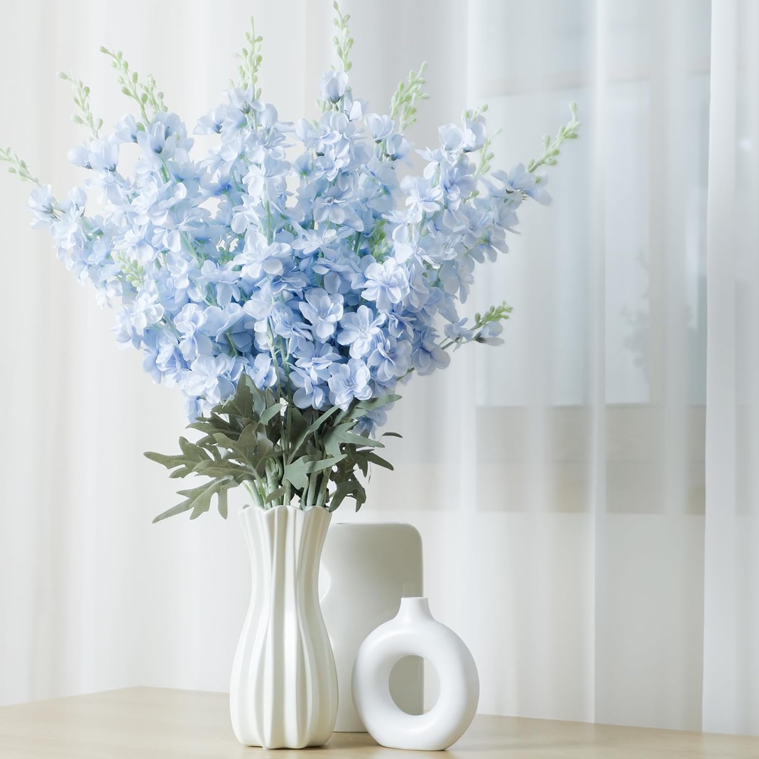24 Pcs Delphinium Artificial Flower 35.4'' Long Larkspur Stem Fake Faux Silk Flowers Bulk For Tall Vase Floral Arrangements Home Centerpiece Table Wedding Decor (Blue)