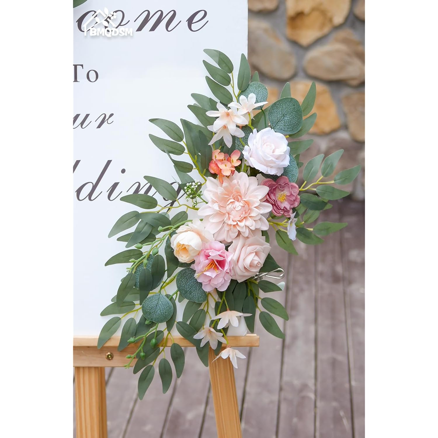 Faux Flowers Wedding Arch Flowers Kit(Pack Of 2) Wedding Welcome Sign For Wedding Decor Ceremony And Reception Backdrop Decoration (Dark Pink)