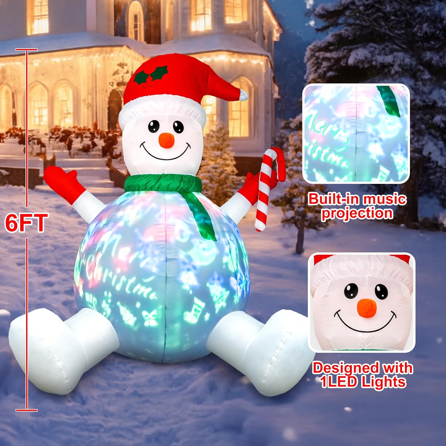 6Ft Tall Christmas Inflatable Outdoor Decorations, Blow Up Yard Decor With Christmas Snowman Sang Along With The Music P
