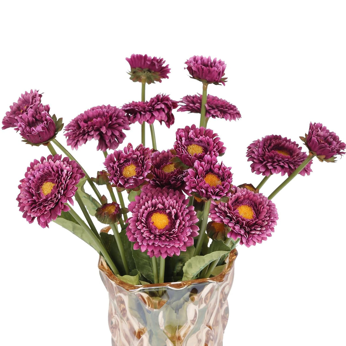 Purple Daisy Flowers Artificial 8Pcs Realistic Faux Chrysanthemum Silk Calendula Flowers With Stems For Wedding Bouquet Home Party Decoration(Purple)