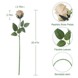 12Pcs Realistic Fake Champagne Roses Faux Flowers With Long Stems, Artificial Silk Rose Flowers For Valentines Day Home Wedding Decor Bridal Bouquet