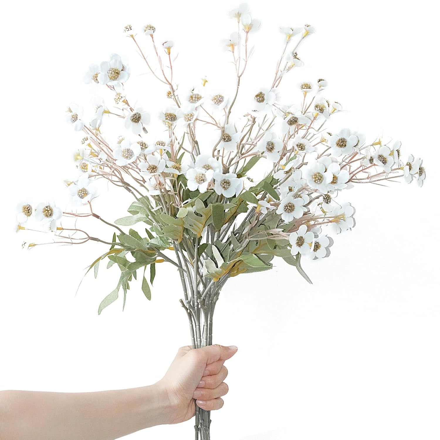 White Wildflowers Artificial Flowers For Decorations, 6 Pcs Wedding Bouquet 22.4 Inch Fake Flowers Bulk For Vase, Home Office Decoration, Dining Table Centerpiece