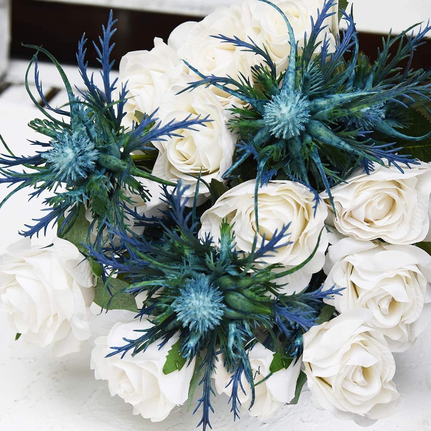 3 Branch Blue Artificial Thistle Flowers Bouquet, Long Stems Silk Thistle Flower, Real Size & Real Touch Fake Thistle Flowers Plants For Home Decor, Garden Wedding, Office, Prom Party