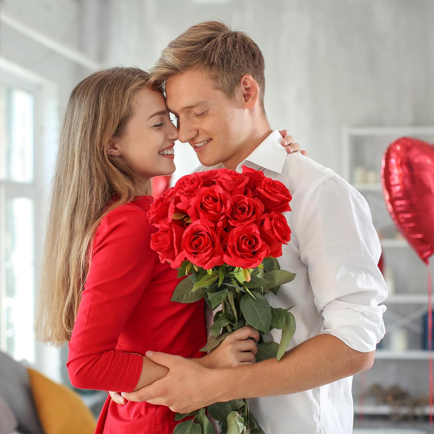 12Pcs Red Roses Artificial Flowers – Realistic Silk Velvet Fake Flowers With Long Stems For Valentines Day Wedding Bouquets Home Decoration Party Centrepieces & Diy Floral Arrangements