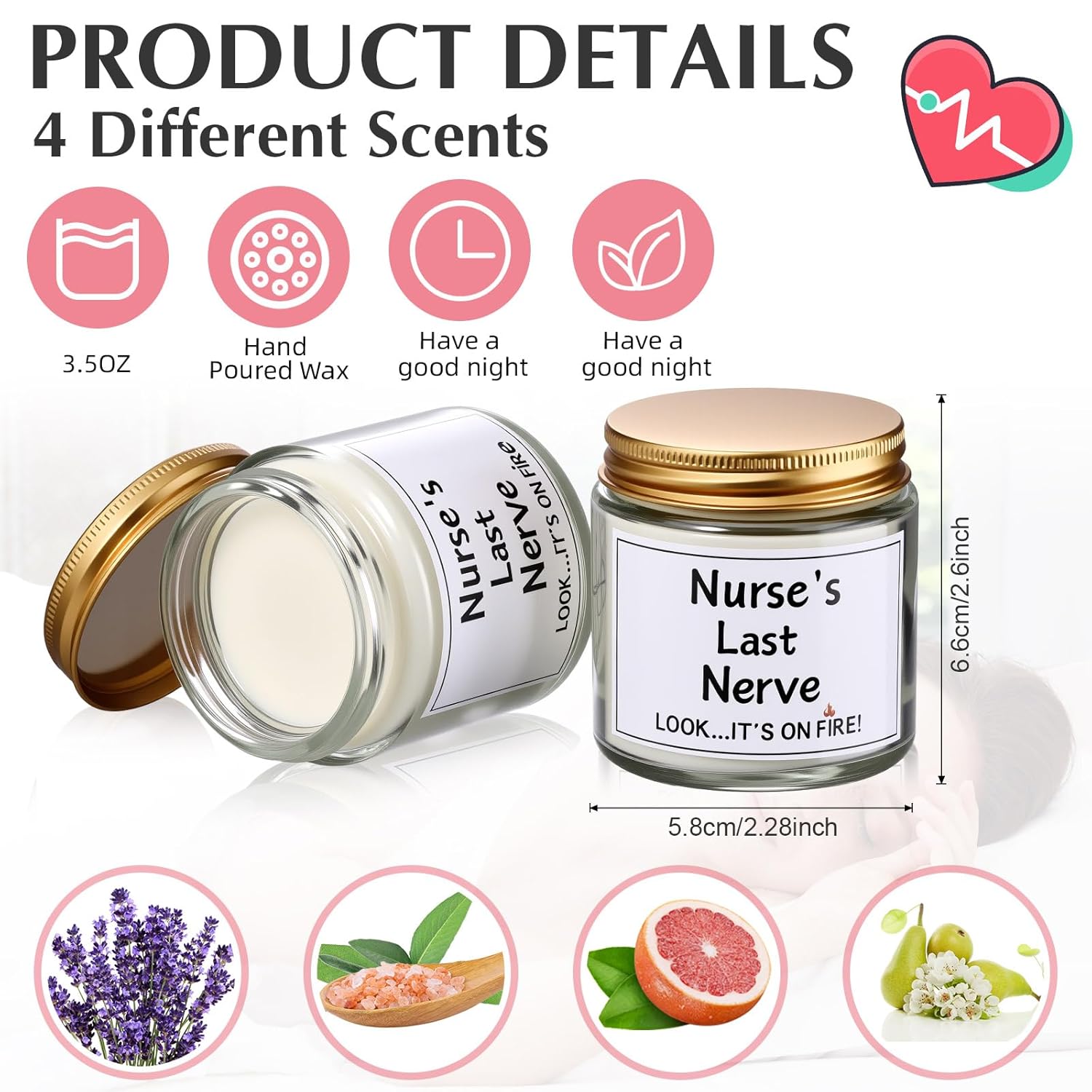 4 Pcs Nurses Gifts Bulk For Women, Nurse'S Last Nerve Scented Candles 3.5 Oz Candle Cna Gifts For Christmas Women Female Graduation Birthday Present (White)