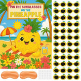 Hawaiian Party Game: Luau Summer Tropical Pin The Sunglasses On Pineapple And Coconut On Palm Tree With 24 Pcs Stickers For Tiki Summer Beach Hawaii Luau Party Supplies