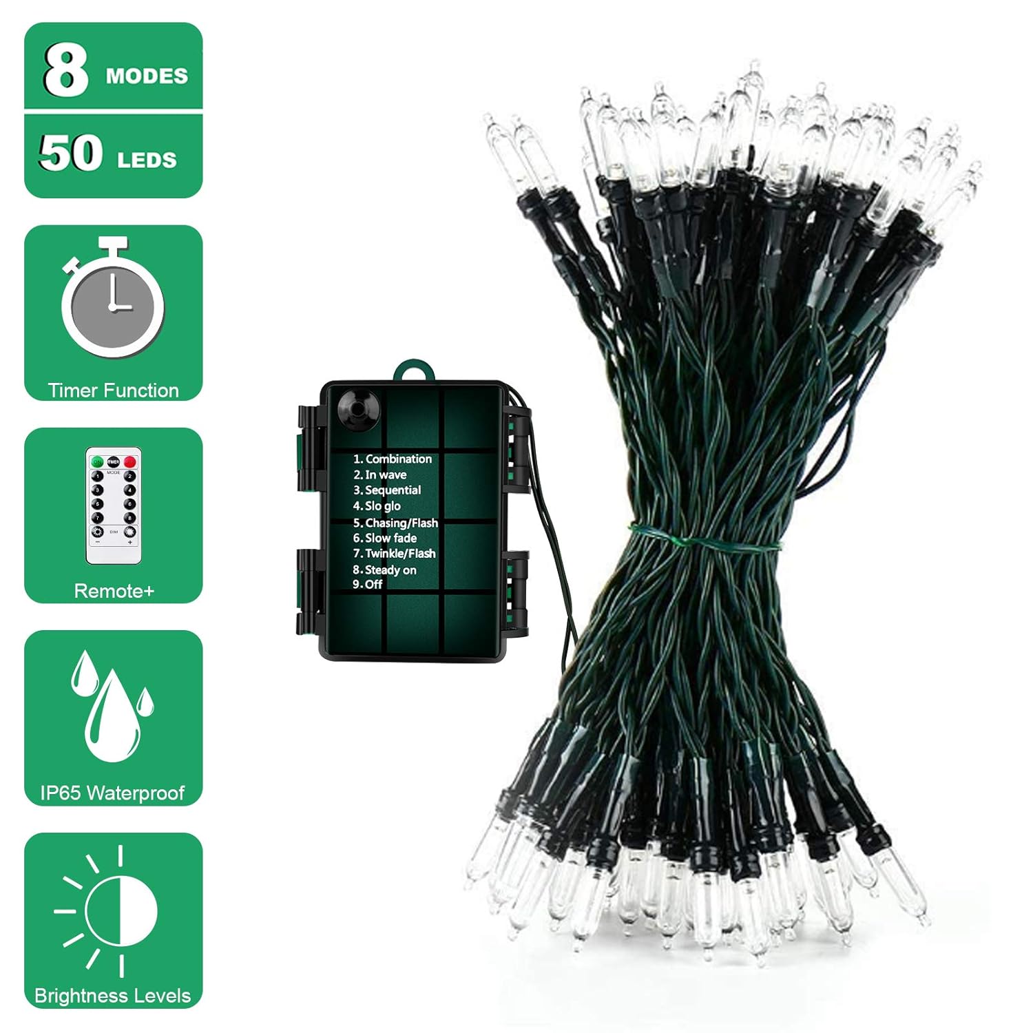 Christmas Lights, Battery Operated String Lights 18Ft 50 Led Mini String Lights, Waterproof Lights With Remote Timer 8 M