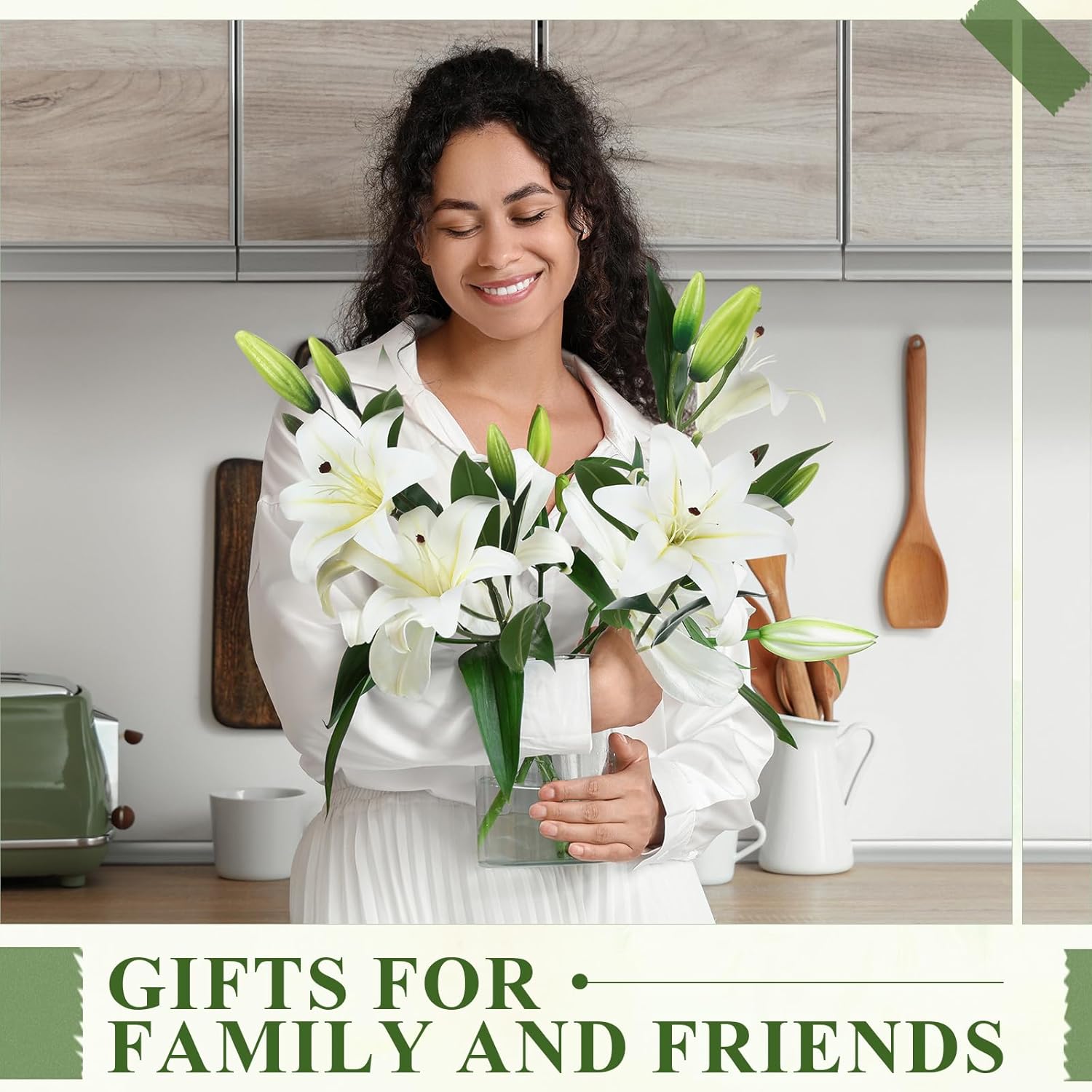 6 Pcs 18 Heads Artificial Lily Flowers 31.5'' Lily Flowers Long Stem Fake Bouquet Latex Realistic 3 Big Flower Heads And 3 Bud For Tall Vase Home Table Wedding Decoration(White)