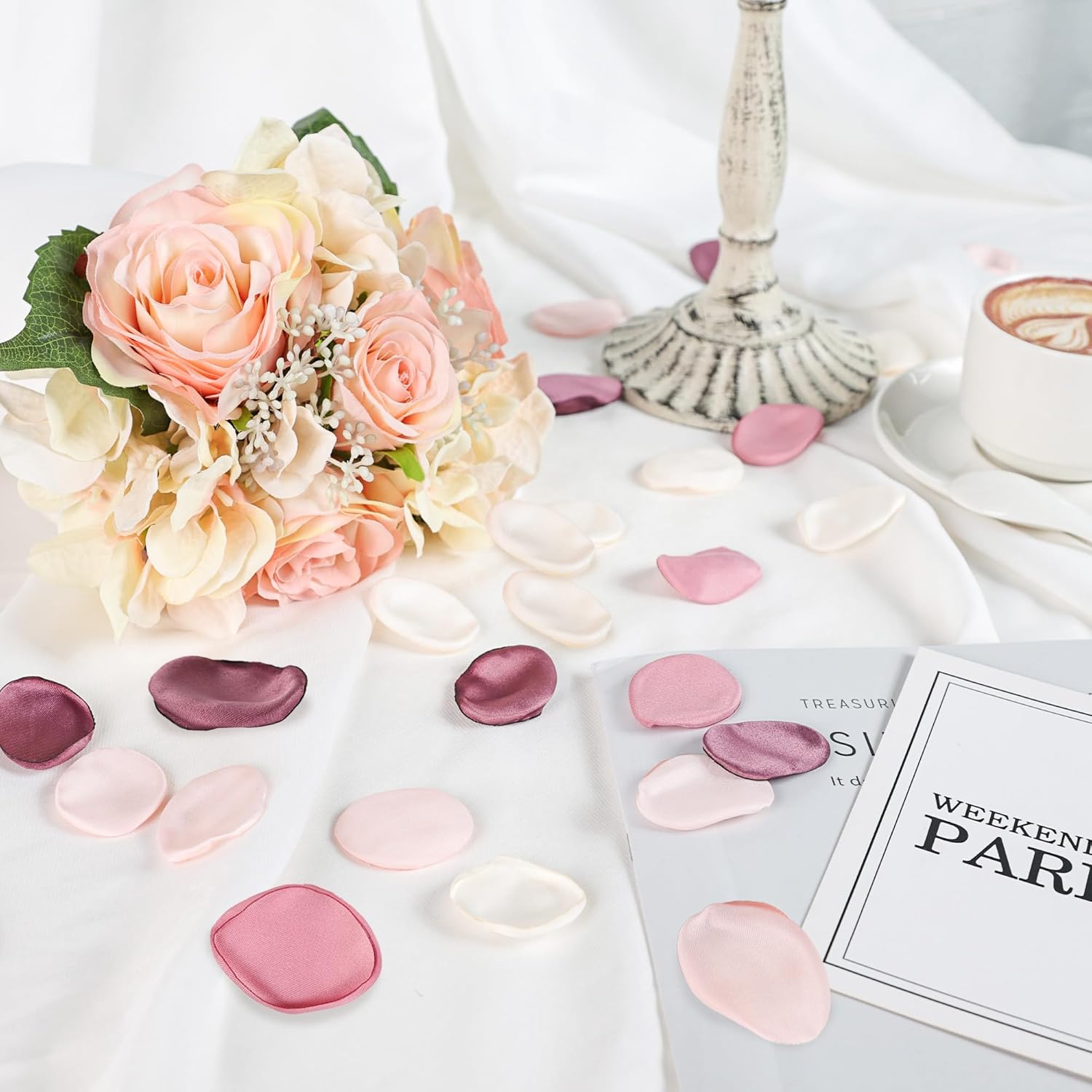 300Pcs Artificial Flowers Silk Fake Pink Rose Petals Flower Girl Scatter Pedals For Aisle Centerpieces Table Confetti Party Favors Home Wedding Valentines Proposal Anniversary Decorations