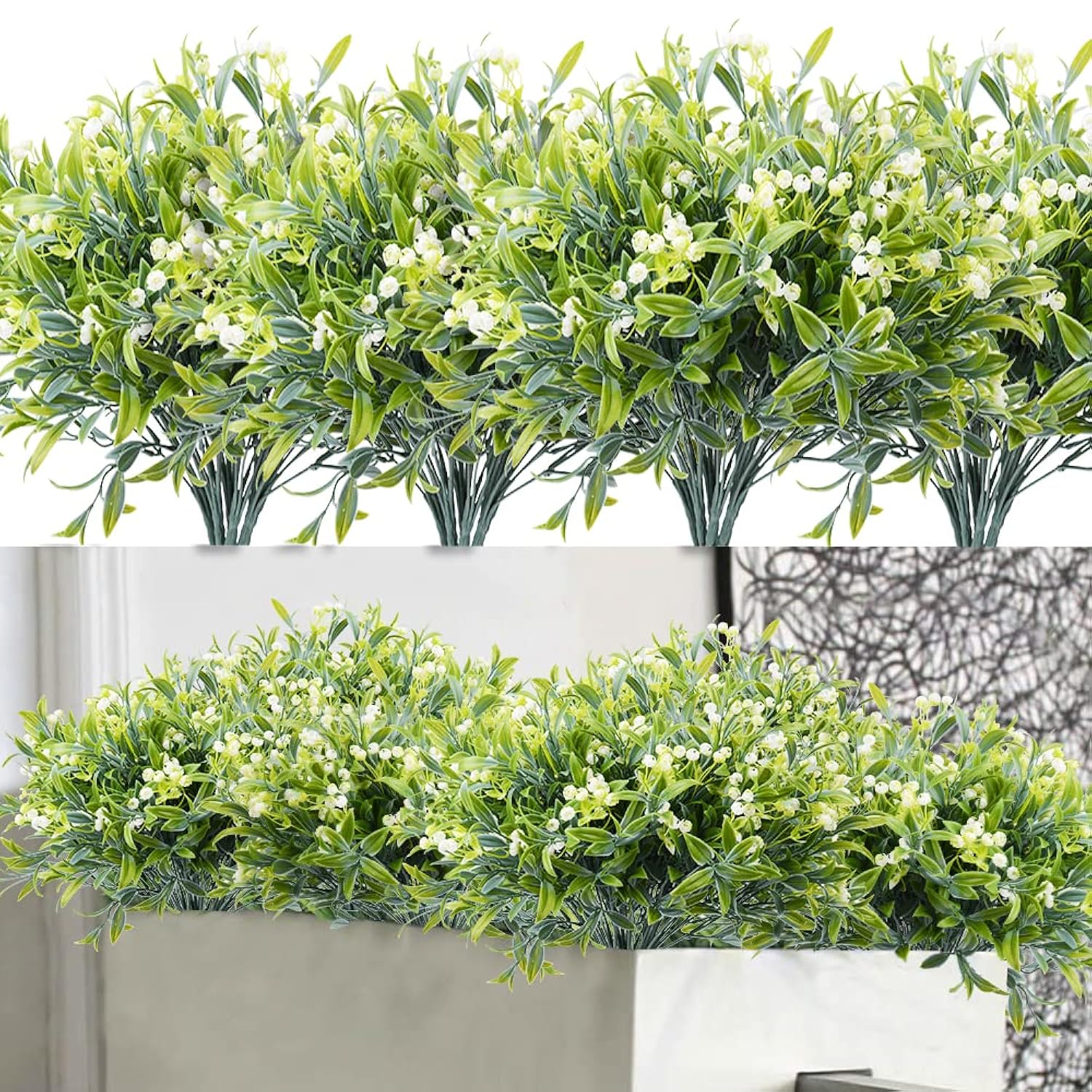 Artificial Flowers For Outdoor 8Pcs Plastic Flower Plants Fake Flowers Uv Resistant Faux Flowers (White)
