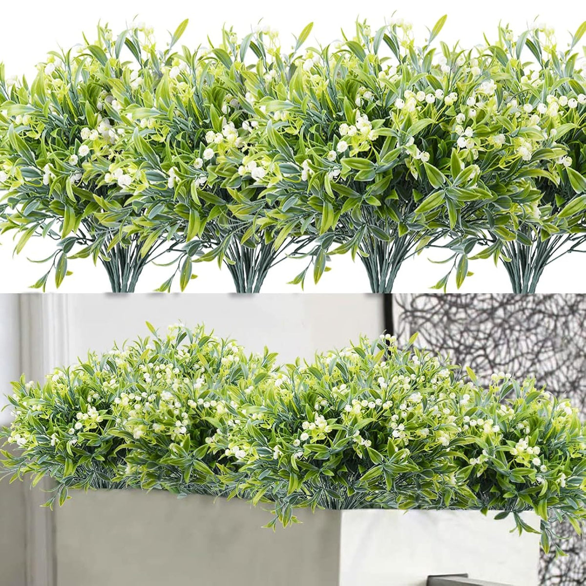 Artificial Flowers For Outdoor 8Pcs Plastic Flower Plants Fake Flowers Uv Resistant Faux Flowers (White)