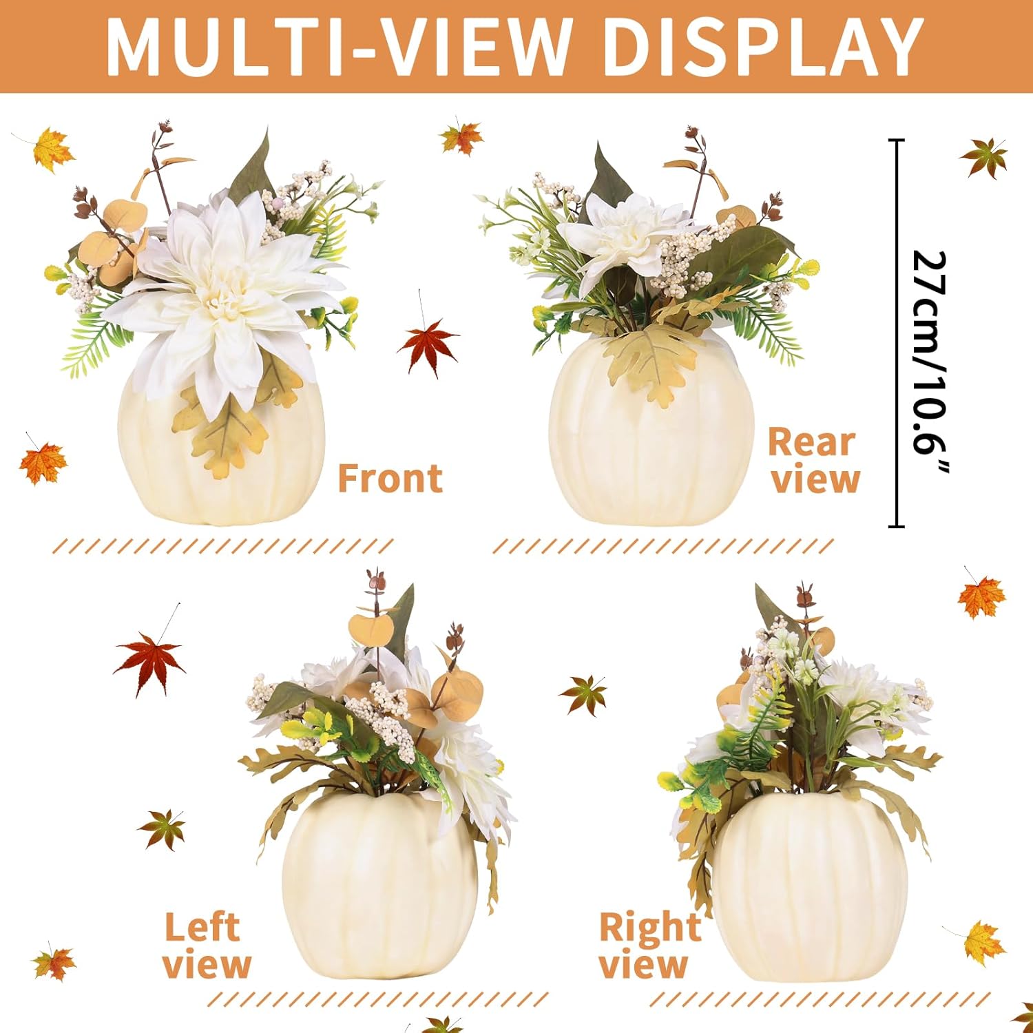 Fall Pumpkins Decor, White Artificial Flower Plant Berry Foam Faux Big Pumpkins Decorations, For Autumn Harvest Thanksgiving Wedding Fireplace Table Centerpieces Party Decor.