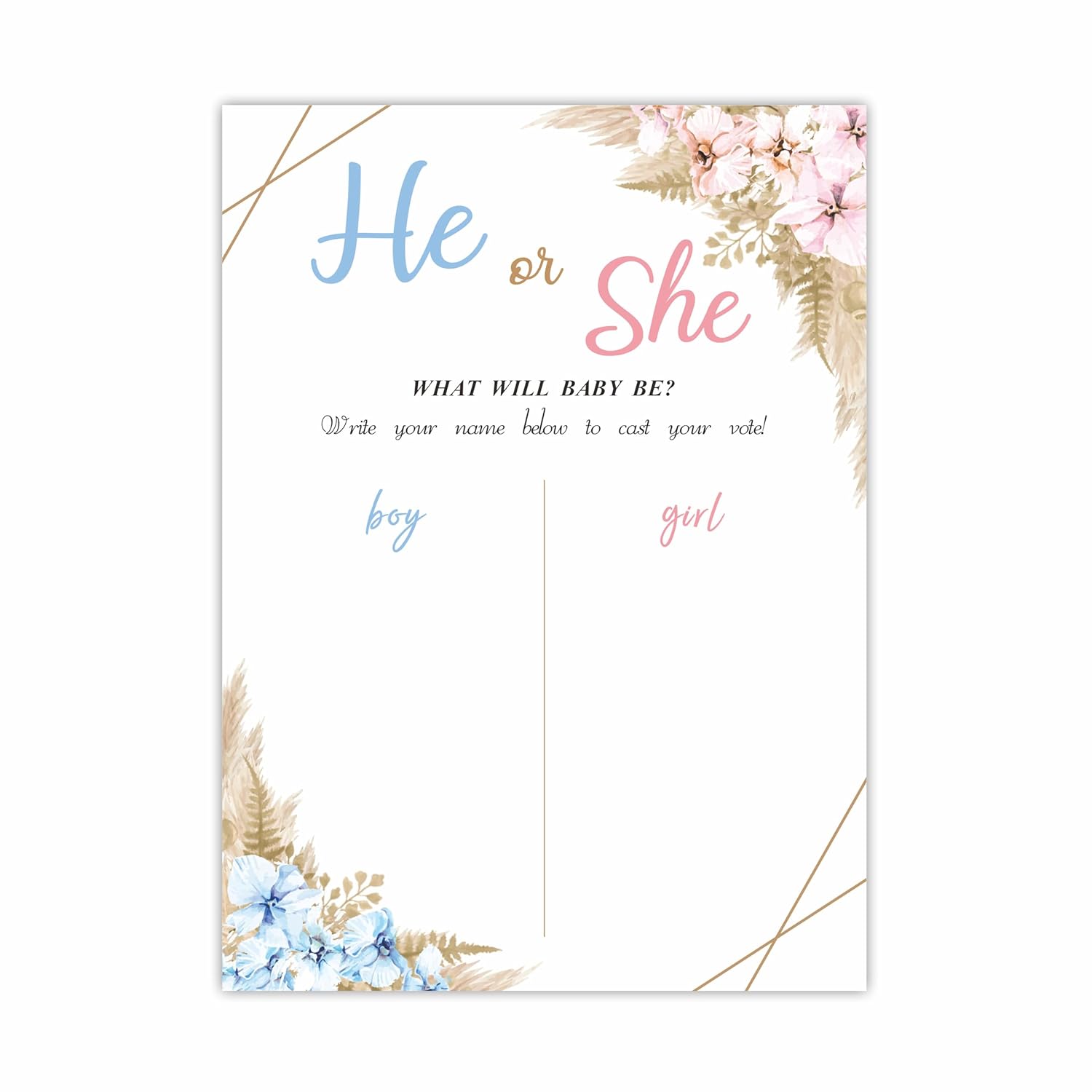 Gender Reveal Signature Voting Sign, Boho Floral Guess He Or She Game, Gender Reveal Game For Baby Shower Party, What Will Baby Be Self-Standing Sign, Party Supplies Kit & Decorations-Qmb-001