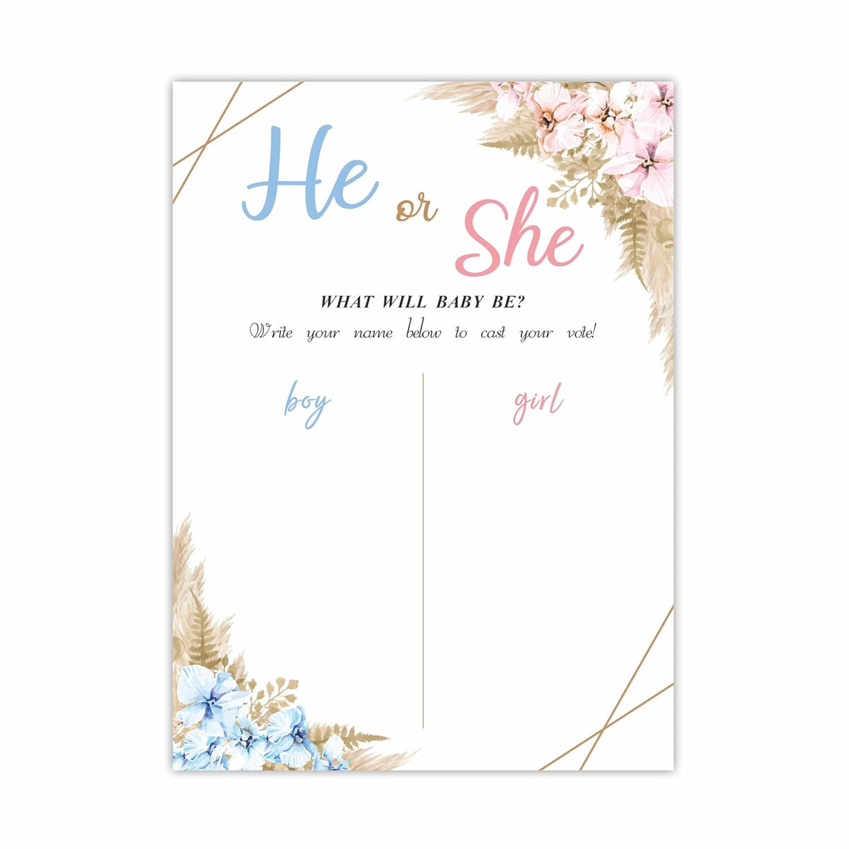 Gender Reveal Signature Voting Sign, Boho Floral Guess He Or She Game, Gender Reveal Game For Baby Shower Party, What Will Baby Be Self-Standing Sign, Party Supplies Kit & Decorations-Qmb-001