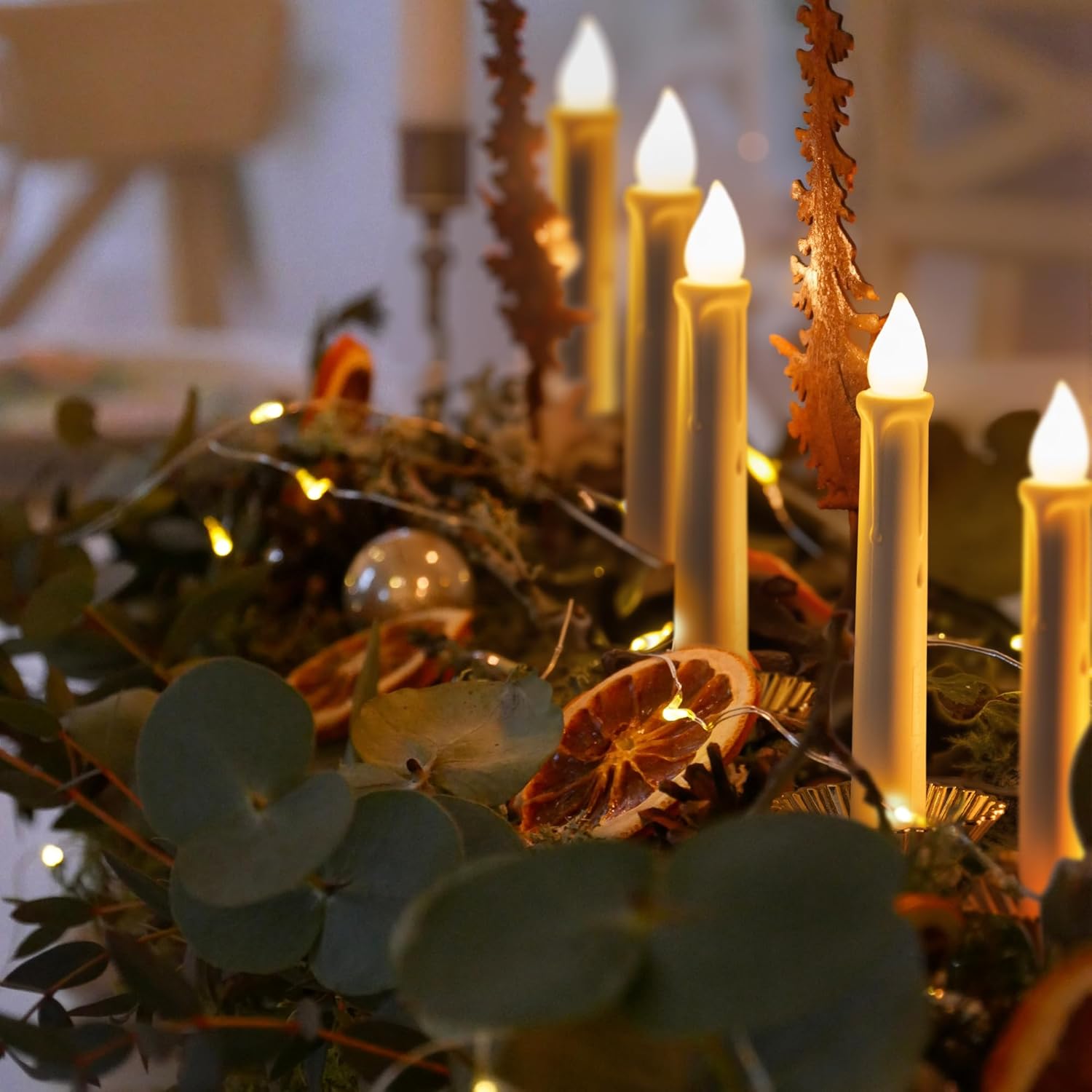 Store 12Pcs White Led Candles Clips And Stakes 6-Inch With Timer Remote Control For Christmas Tree Wreath Table Centerpieces Candle