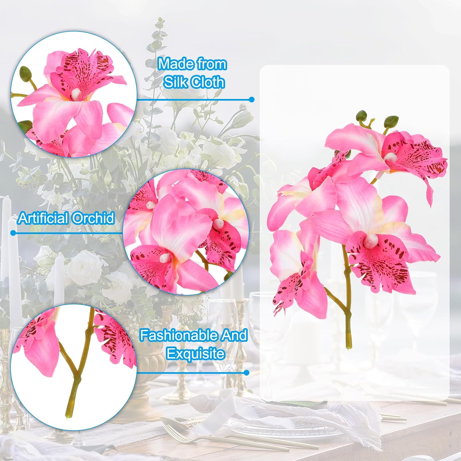 7 Inch Orchid Faux Flowers For Floating Candles, 10 Pack Floating Flowers Vase Fillers Centerpiece Decoration For Wedding Party Bar Restaurant, Pink