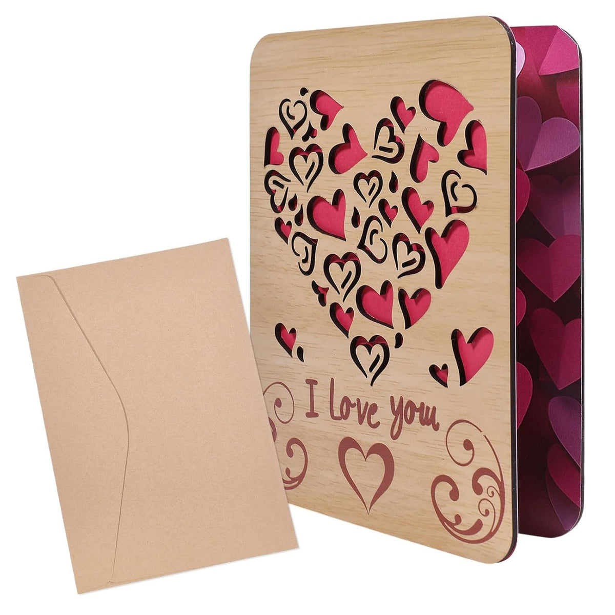 Large Wooden Anniversary Greeting Card With Envelope, Love Heart Wooden Greeting Cards For Valentine'S Day, Weddings, Birthday