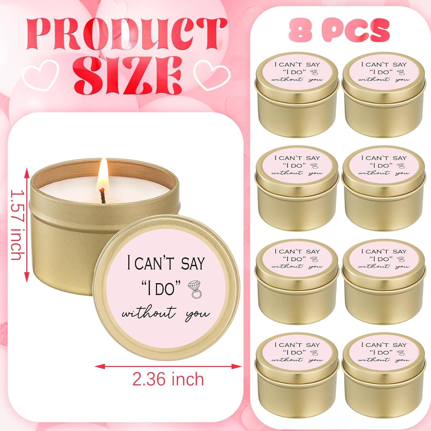 8 Pcs Bridesmaid Proposal Gifts I Can'T Say I Do Without You Candles Gifts Natural Soy Wax Candles For Bridesmaid Wedding(Classic,Pink)