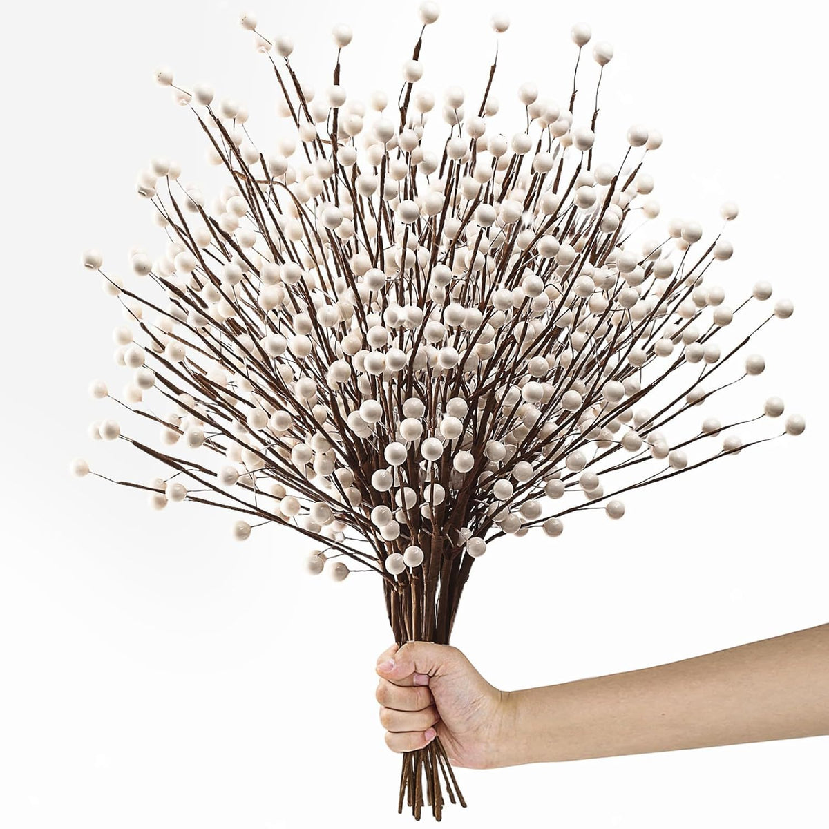 Winter Decorations 12Pcs Artificial Berry Stems White Berry Picks For Christmas Holiday Home Centerpieces Decor (Cream)
