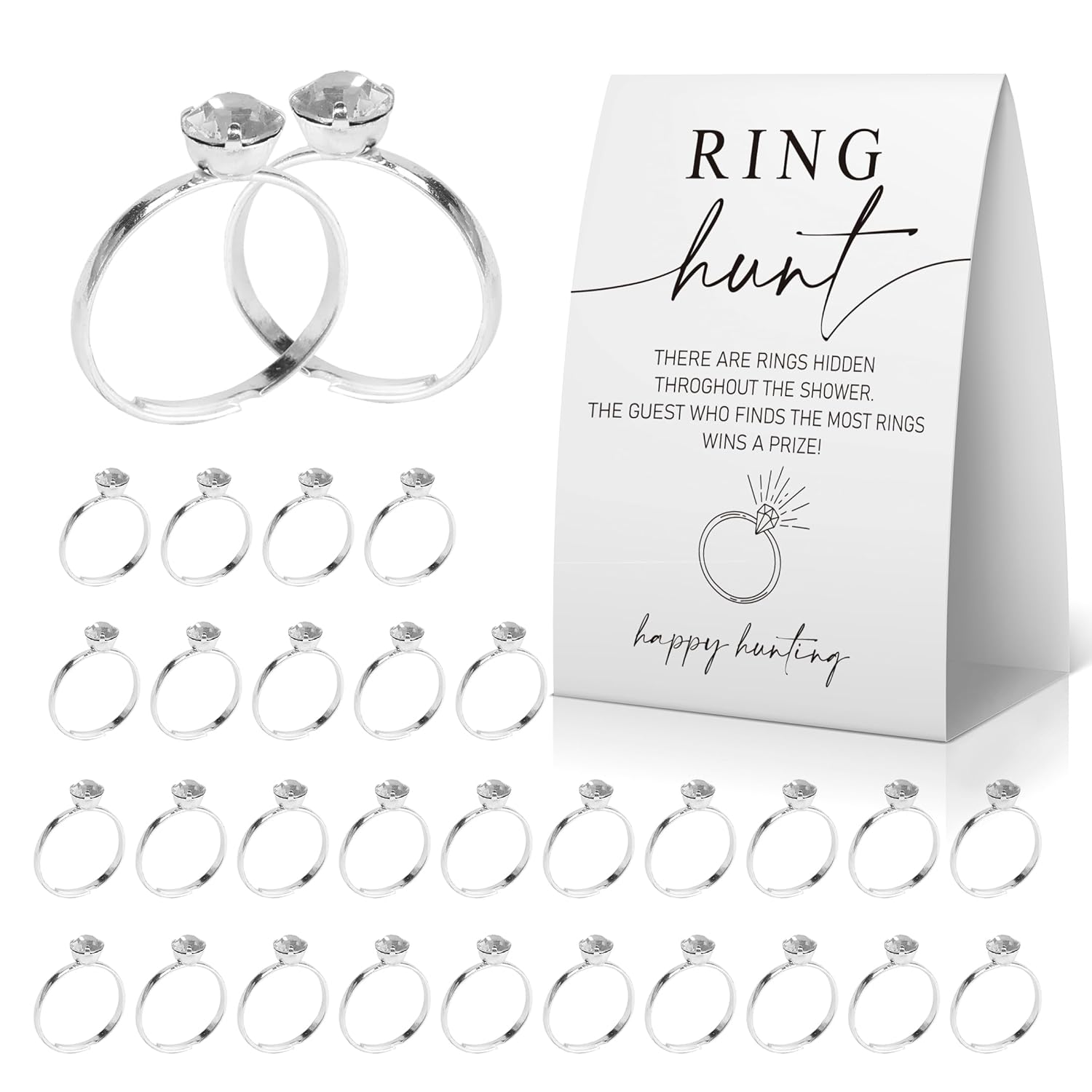 Ring Hunt Bridal Shower Game, Bridal Shower Ring Game, Minimalist Sign With 30 Metal Rings -Rghunt01