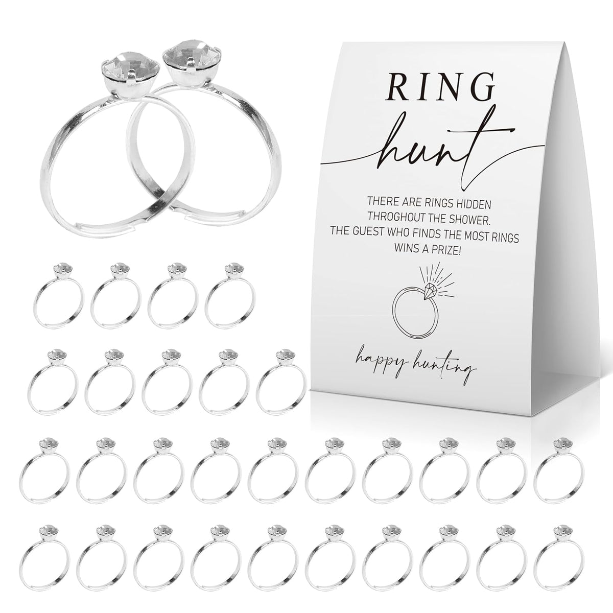 Ring Hunt Bridal Shower Game, Bridal Shower Ring Game, Minimalist Sign With 30 Metal Rings -Rghunt01