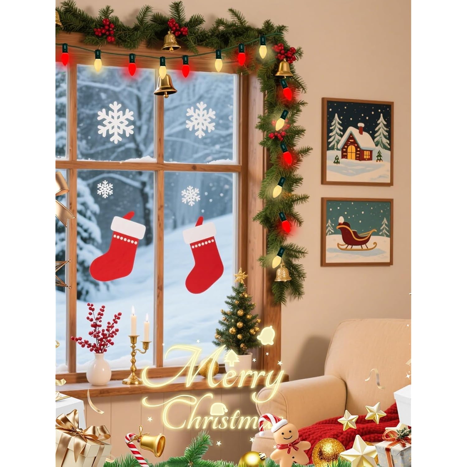 C7 26.5Ft Vintage Led Christmas Tree Lights, 0.6W Old Fashioned Christmas String Lights With 27 Red White Ceramic Bulbs(